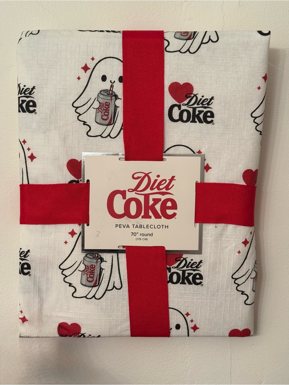 Diet Coke Ghost Halloween PEVA Round Tablecloth 70 Inch Red White
